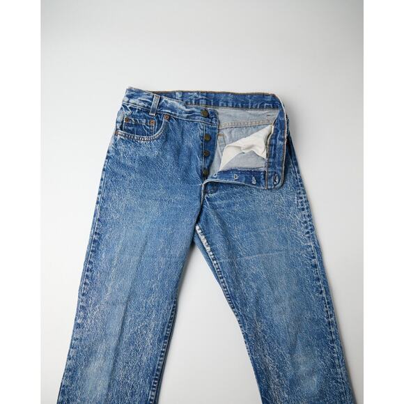 Vintage 90s Levi’s 701 Student Jeans W31 L34 Blue Denim USA Made Distressed wear - Picture 4 of 13